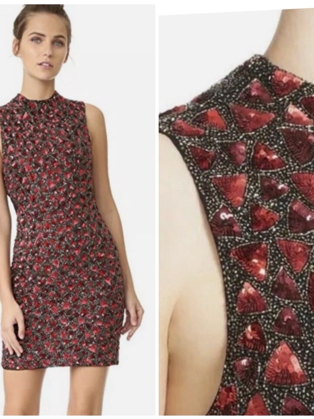 Alice + Olivia Rosalee Red‎ Embellished Sheath Dress size 4 Sleeveless Cocktail